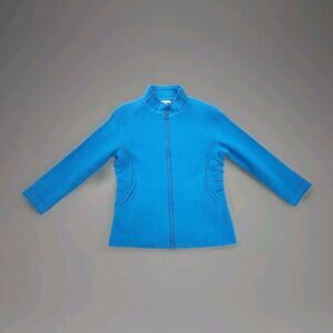 Carson Wool Embroidered Zip Jacket Coat Lined Size Large Pockets Aqua Blue